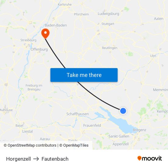 Horgenzell to Fautenbach map