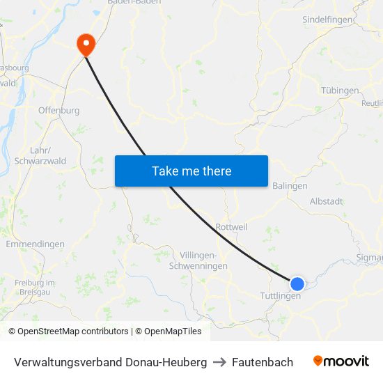 Verwaltungsverband Donau-Heuberg to Fautenbach map