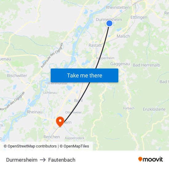 Durmersheim to Fautenbach map