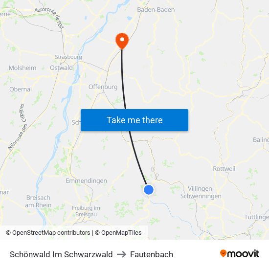 Schönwald Im Schwarzwald to Fautenbach map