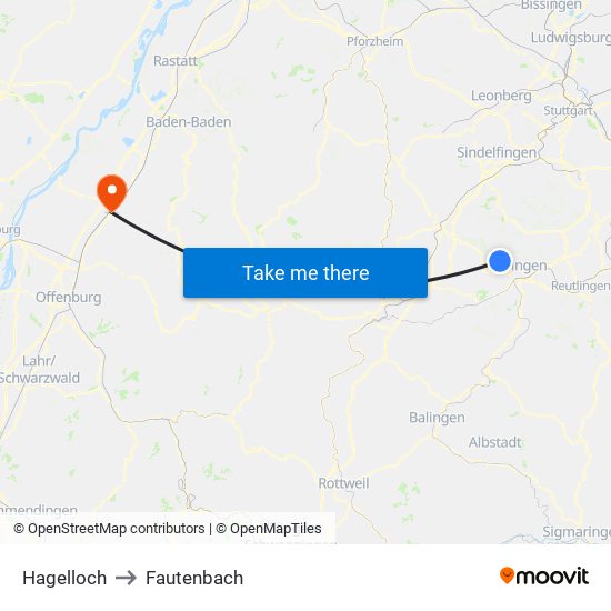 Hagelloch to Fautenbach map