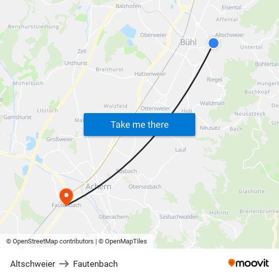 Altschweier to Fautenbach map