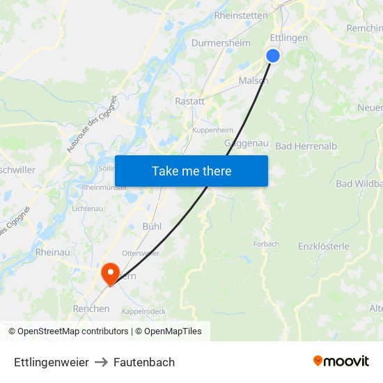 Ettlingenweier to Fautenbach map