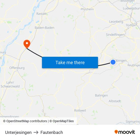 Unterjesingen to Fautenbach map