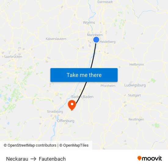 Neckarau to Fautenbach map