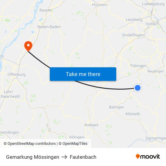 Gemarkung Mössingen to Fautenbach map