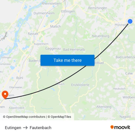 Eutingen to Fautenbach map