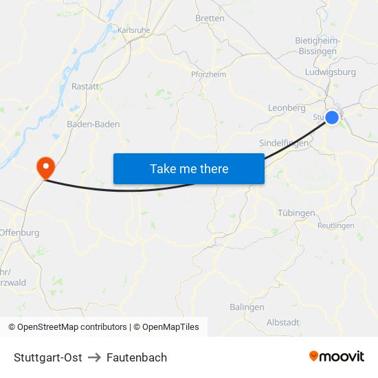 Stuttgart-Ost to Fautenbach map