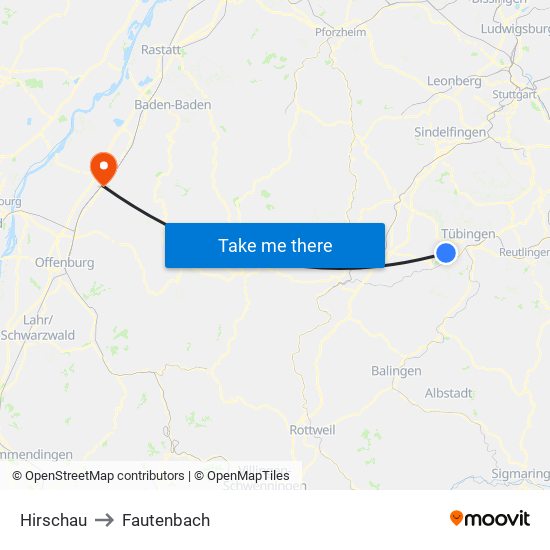 Hirschau to Fautenbach map