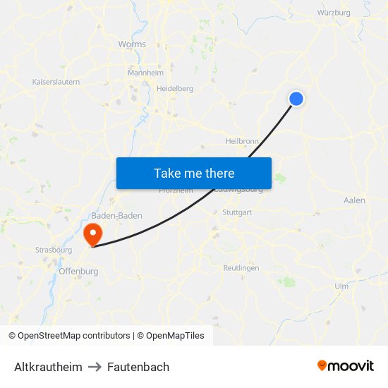 Altkrautheim to Fautenbach map