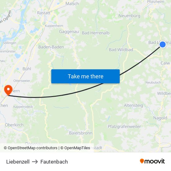 Liebenzell to Fautenbach map