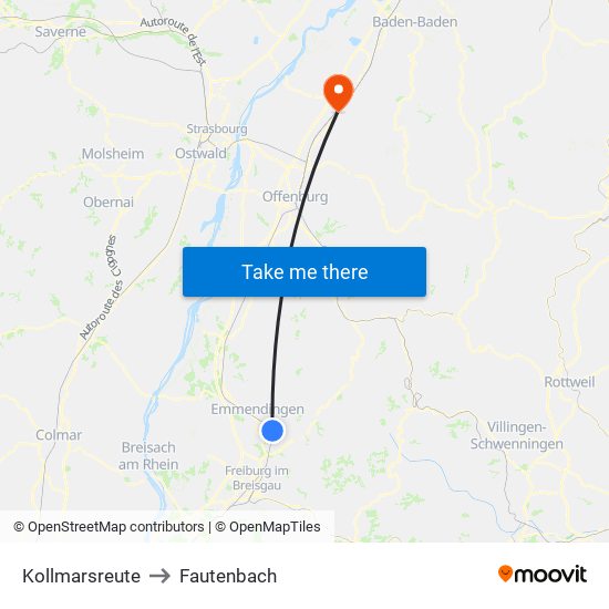 Kollmarsreute to Fautenbach map