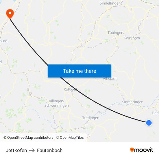 Jettkofen to Fautenbach map