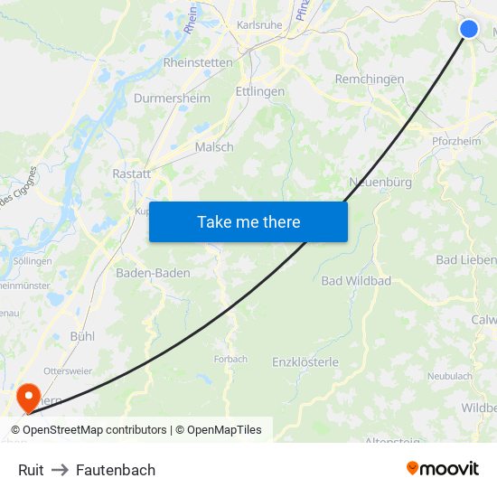 Ruit to Fautenbach map