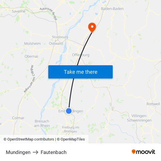 Mundingen to Fautenbach map