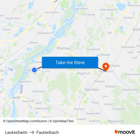 Leutesheim to Fautenbach map