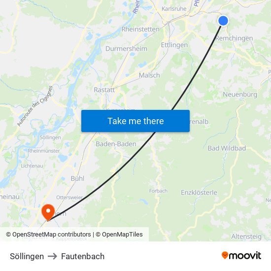 Söllingen to Fautenbach map