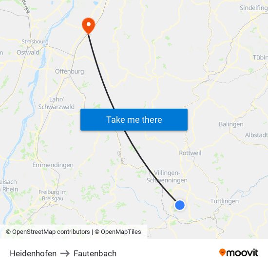 Heidenhofen to Fautenbach map
