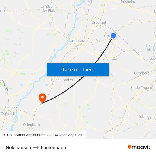 Gölshausen to Fautenbach map