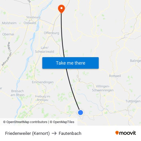 Friedenweiler (Kernort) to Fautenbach map