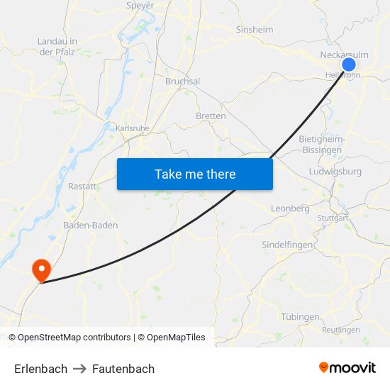 Erlenbach to Fautenbach map