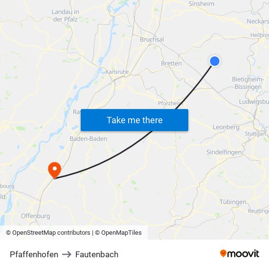 Pfaffenhofen to Fautenbach map