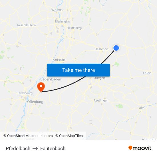 Pfedelbach to Fautenbach map