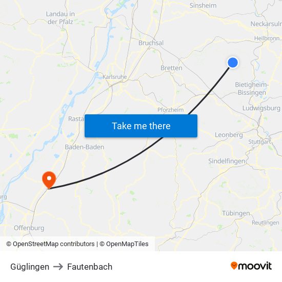 Güglingen to Fautenbach map