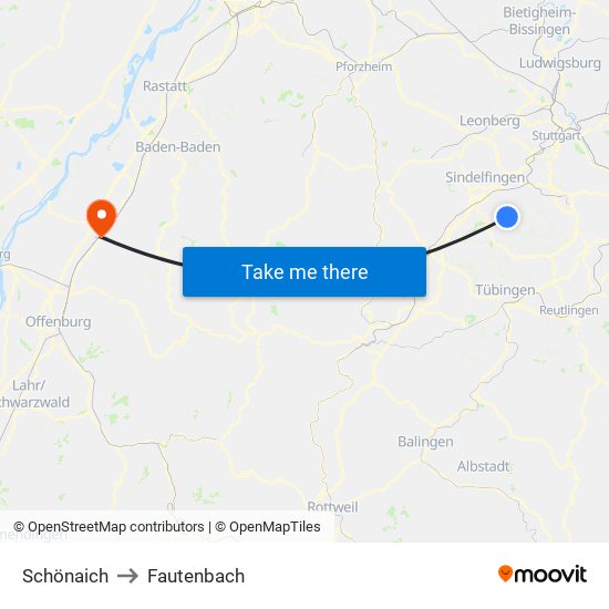 Schönaich to Fautenbach map