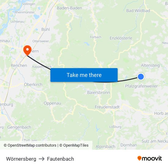 Wörnersberg to Fautenbach map