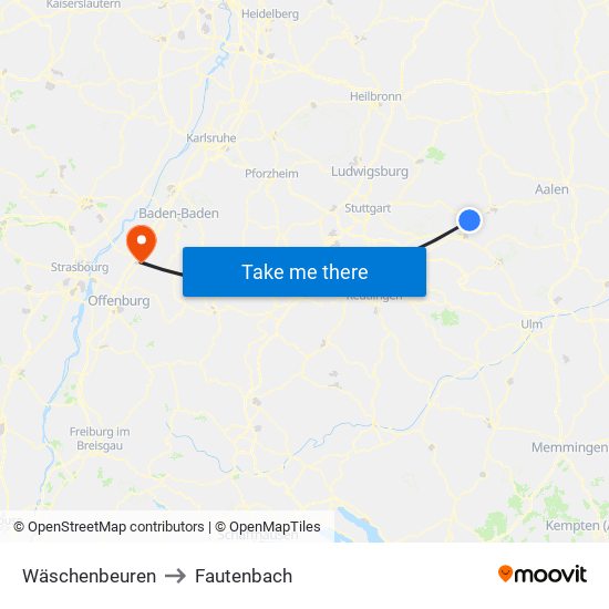 Wäschenbeuren to Fautenbach map