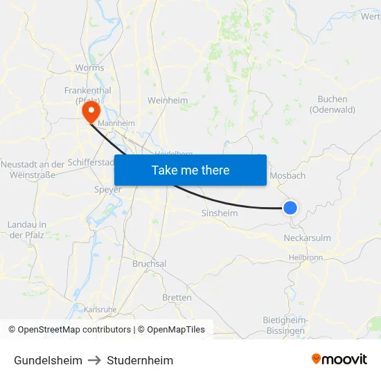 Gundelsheim to Studernheim map
