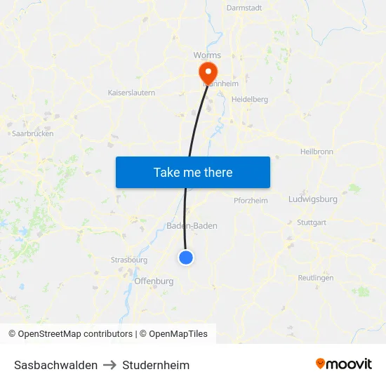 Sasbachwalden to Studernheim map