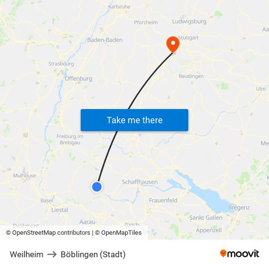 Weilheim to Böblingen (Stadt) map