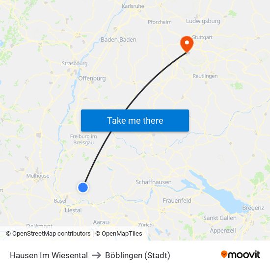 Hausen Im Wiesental to Böblingen (Stadt) map