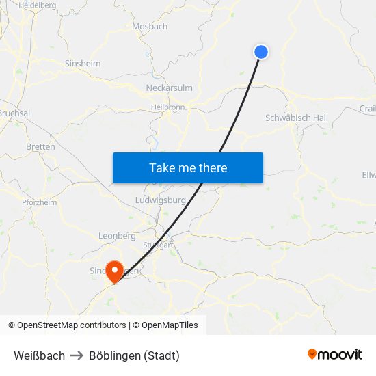 Weißbach to Böblingen (Stadt) map