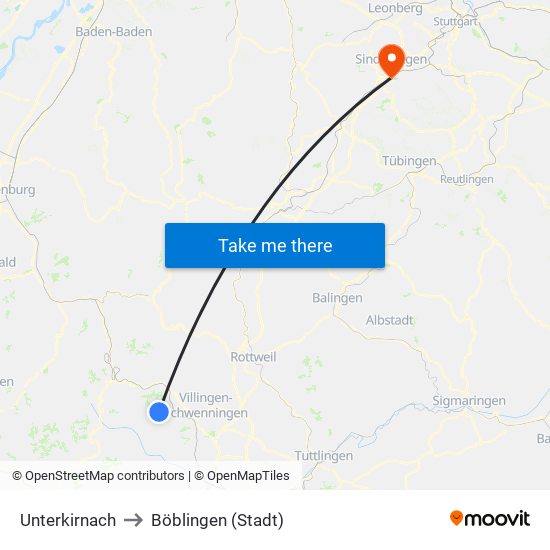 Unterkirnach to Böblingen (Stadt) map