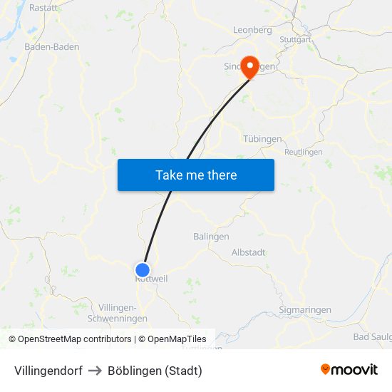 Villingendorf to Böblingen (Stadt) map