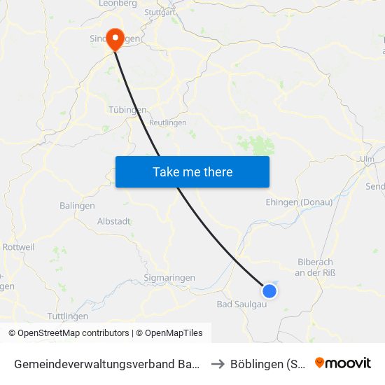 Gemeindeverwaltungsverband Bad Buchau to Böblingen (Stadt) map