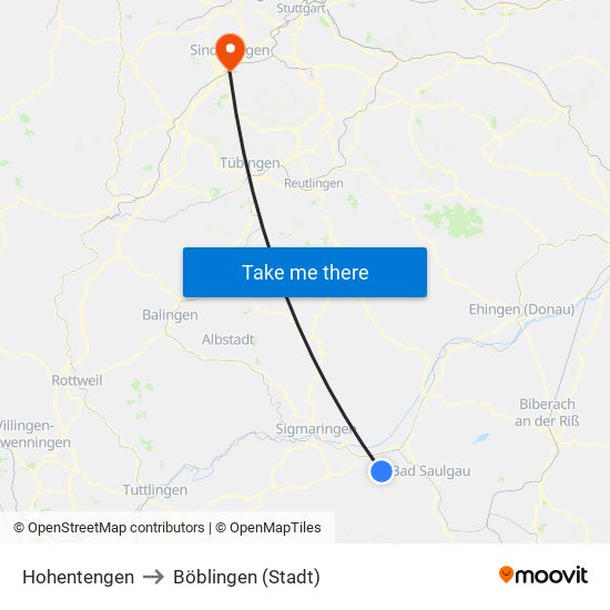 Hohentengen to Böblingen (Stadt) map