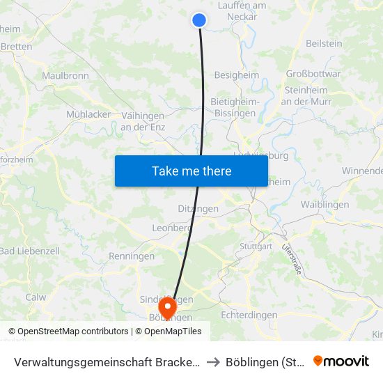 Verwaltungsgemeinschaft Brackenheim to Böblingen (Stadt) map