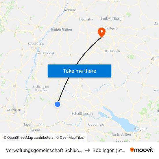 Verwaltungsgemeinschaft Schluchsee to Böblingen (Stadt) map