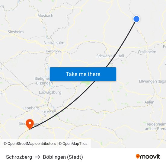 Schrozberg to Böblingen (Stadt) map