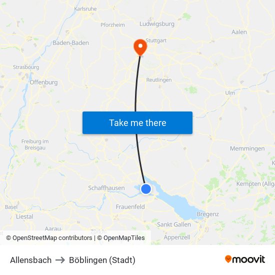 Allensbach to Böblingen (Stadt) map