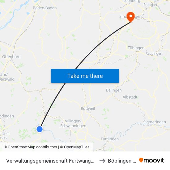 Verwaltungsgemeinschaft Furtwangen Im Schwarzwald to Böblingen (Stadt) map