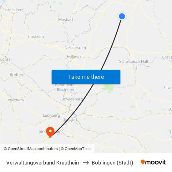 Verwaltungsverband Krautheim to Böblingen (Stadt) map