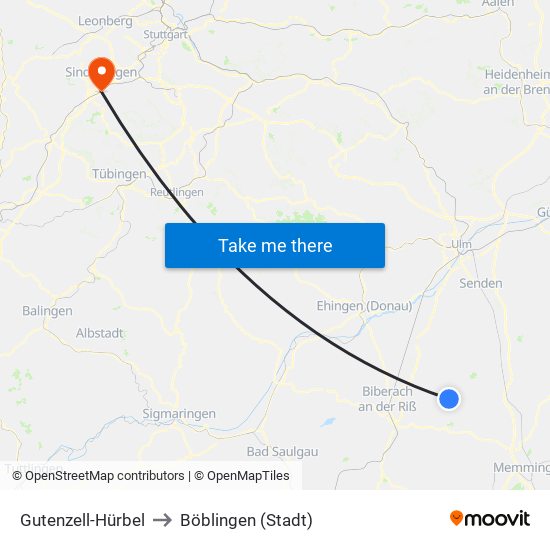 Gutenzell-Hürbel to Böblingen (Stadt) map