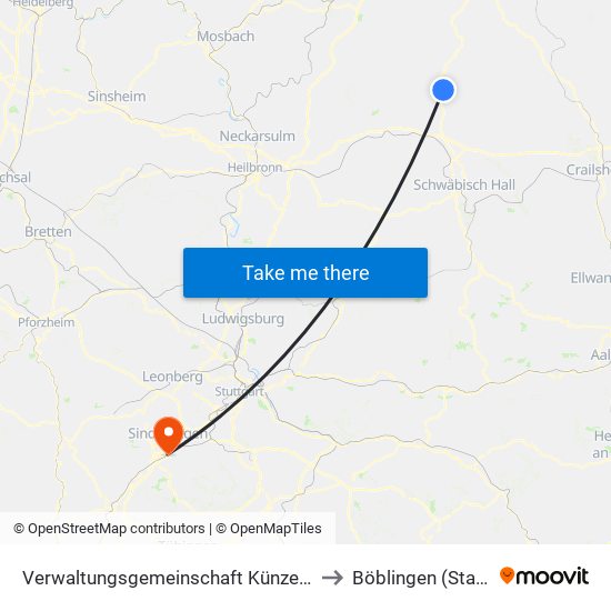 Verwaltungsgemeinschaft Künzelsau to Böblingen (Stadt) map