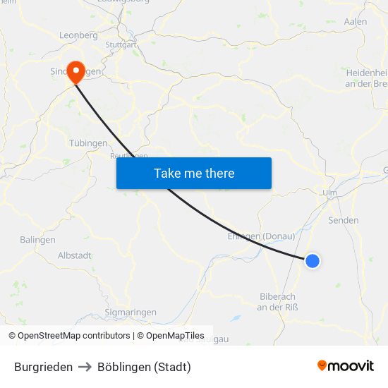 Burgrieden to Böblingen (Stadt) map