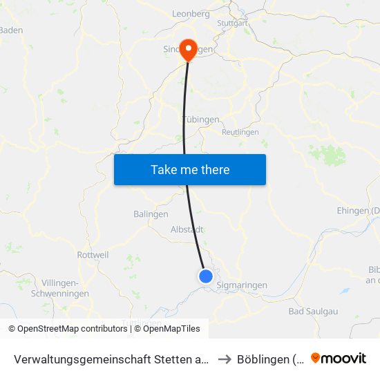 Verwaltungsgemeinschaft Stetten am Kalten Markt to Böblingen (Stadt) map